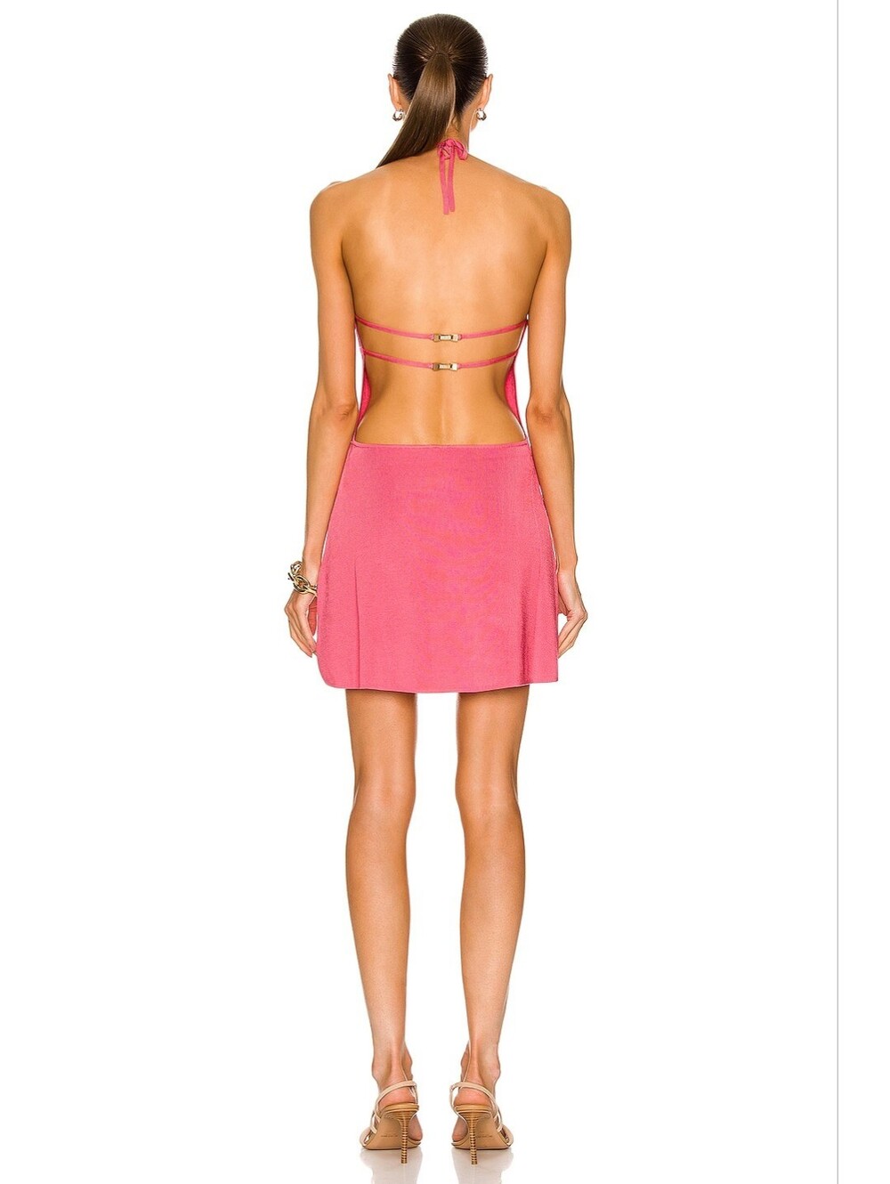 CULT GAIA Leslie Knit Halter Dress In Pink Blossom Size L Org $318 - Picture 3 of 12